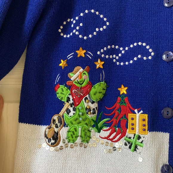 Beautiful Ugly Christmas sweater. Southwest cactus and chili peppers. Size M - Picture 2 of 10